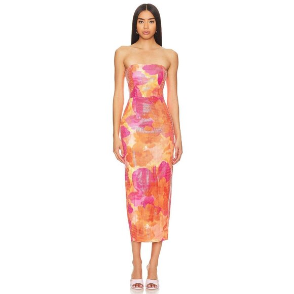 Runaway The Label Oralie Midi Dress in Orange Floral Medium New Womens Sequin - Picture 1 of 15